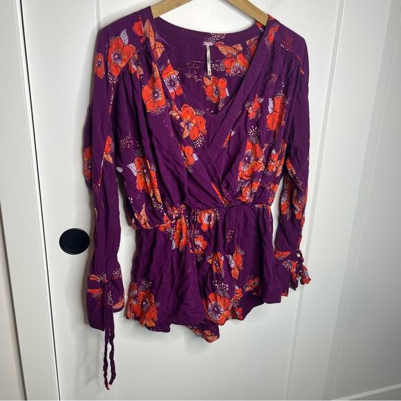 Free People Tuscan Dreams Purple Floral Print Layered Blouse Size XS - Picture 2 of 7